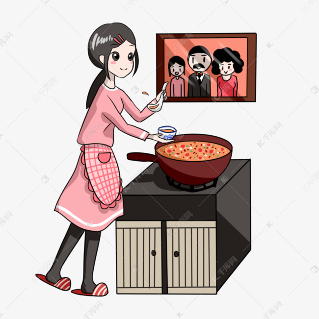 手绘腊八节煮粥插画