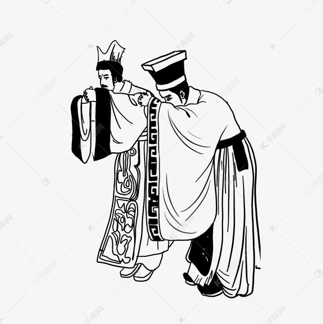 古装人物古代大臣黑白线稿png
