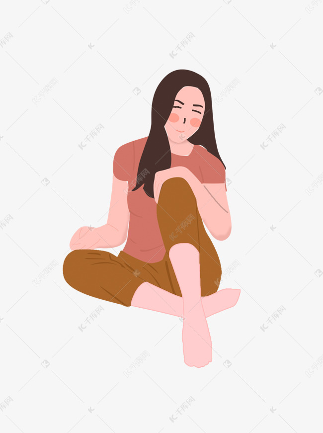 卡通女孩盘腿坐着元素