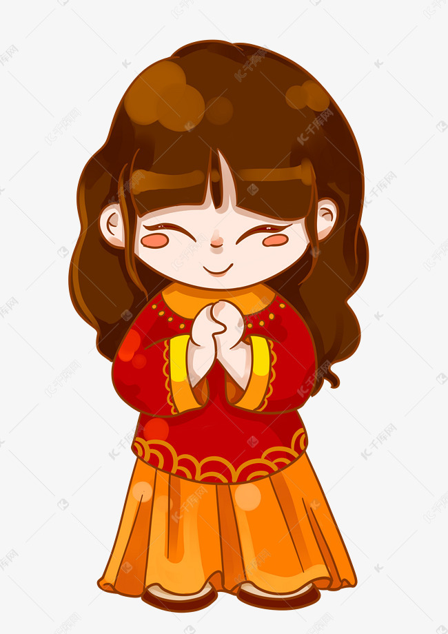 新年跨年小女孩拜年png素材