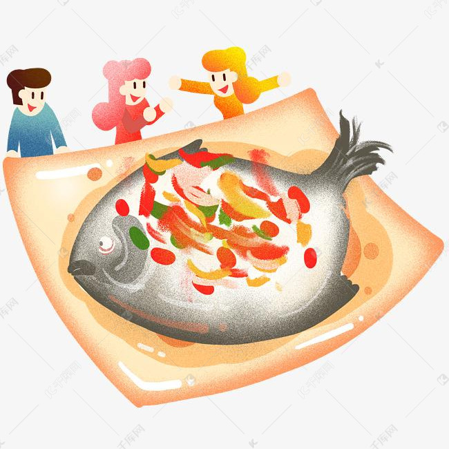 年夜饭清蒸鱼插画