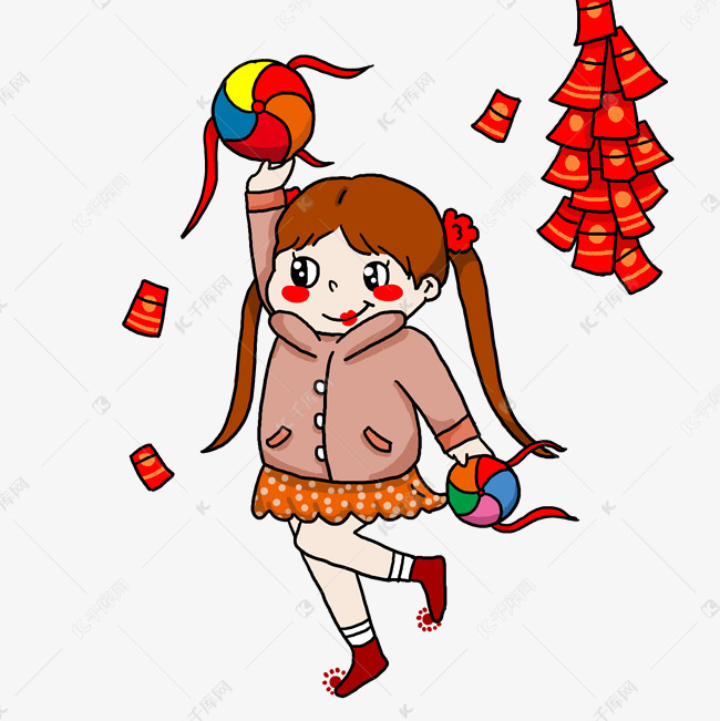 手绘新年绣球插画