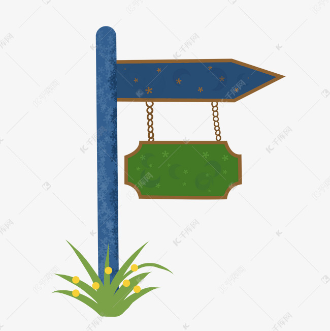 蓝色手绘路牌插画