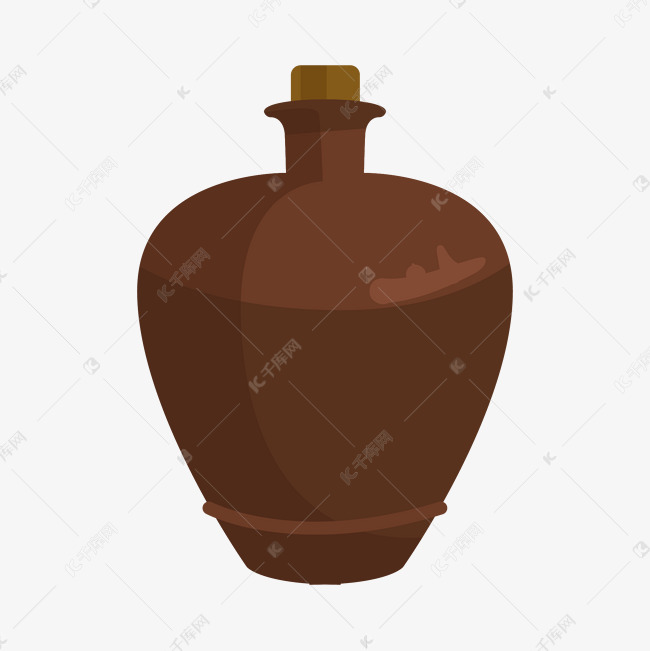 手绘棕色酒坛插画