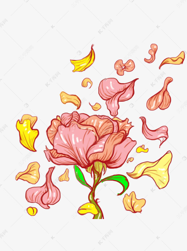 玫瑰花飘落手绘透明底花瓣元素素