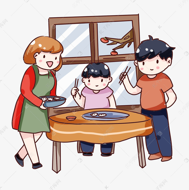 手绘卡通立冬包饺子