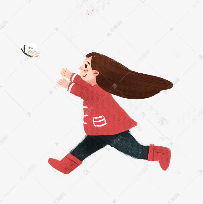 春天在追风筝的可爱小女孩免抠图