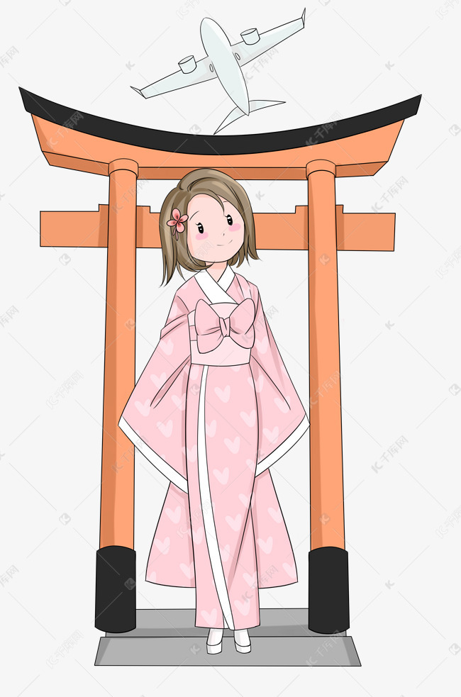 假期女孩日本旅游插画