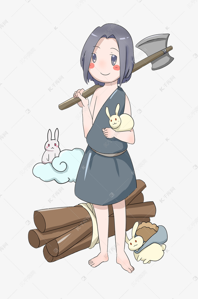 中秋劈柴人物和玉兔
