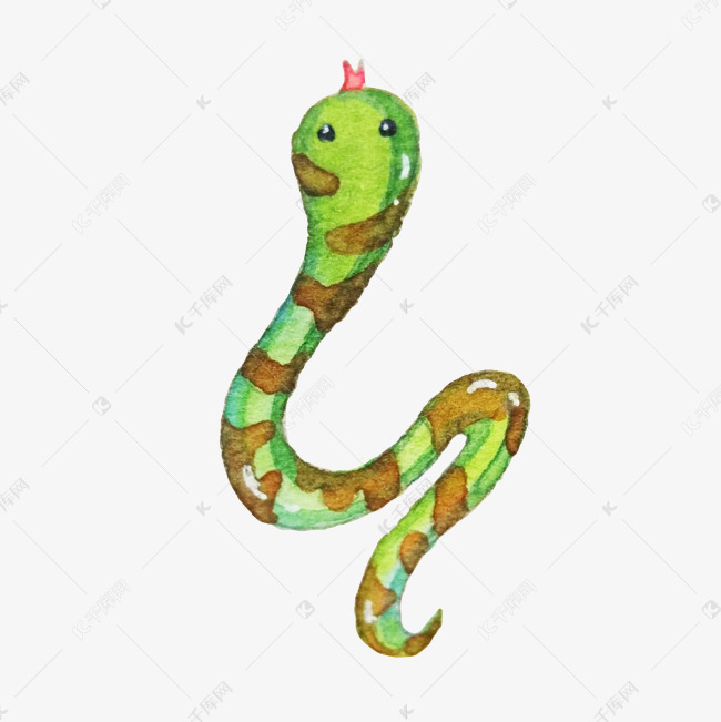 手绘青色的小蛇插画