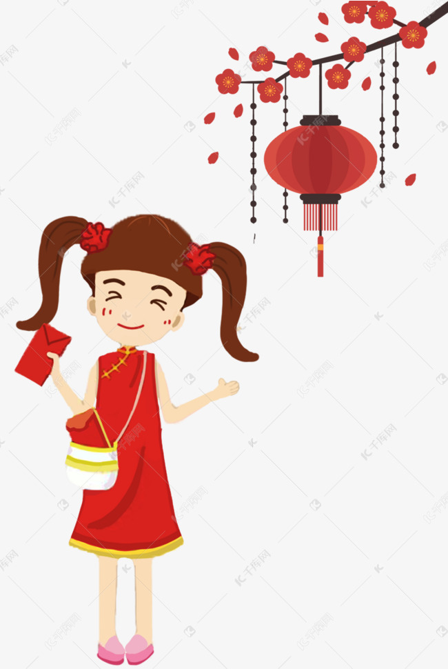 新年卡通人物和灯笼插画