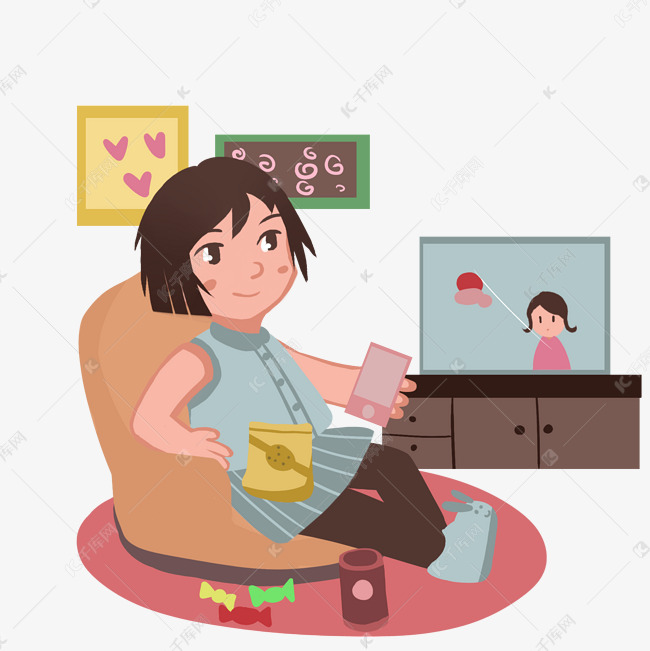 宅家看电视的小女孩