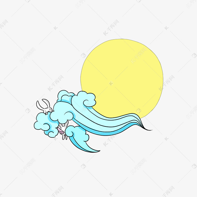 中秋节明月彩云玉兔插画