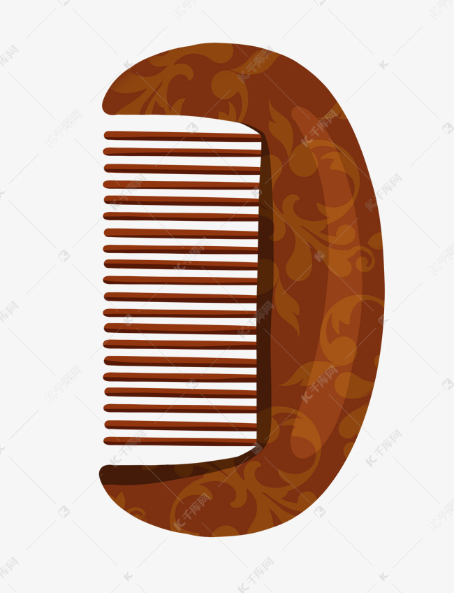 免抠元素 卡通木梳 手绘花纹木梳插画版权可商用有保障