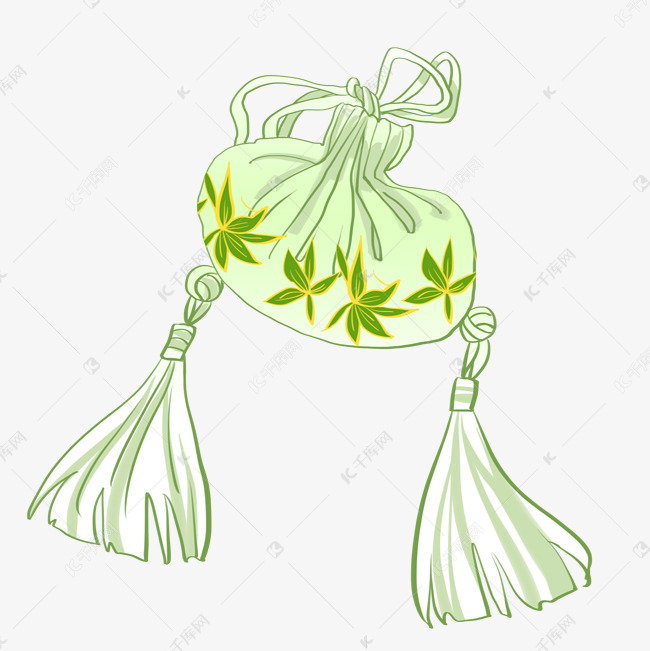 卡通中国风绿叶白色荷包