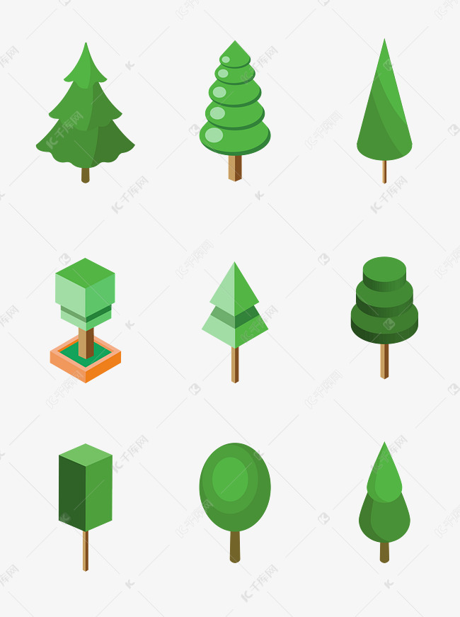 简约2.5d卡通绿色大树春季元素