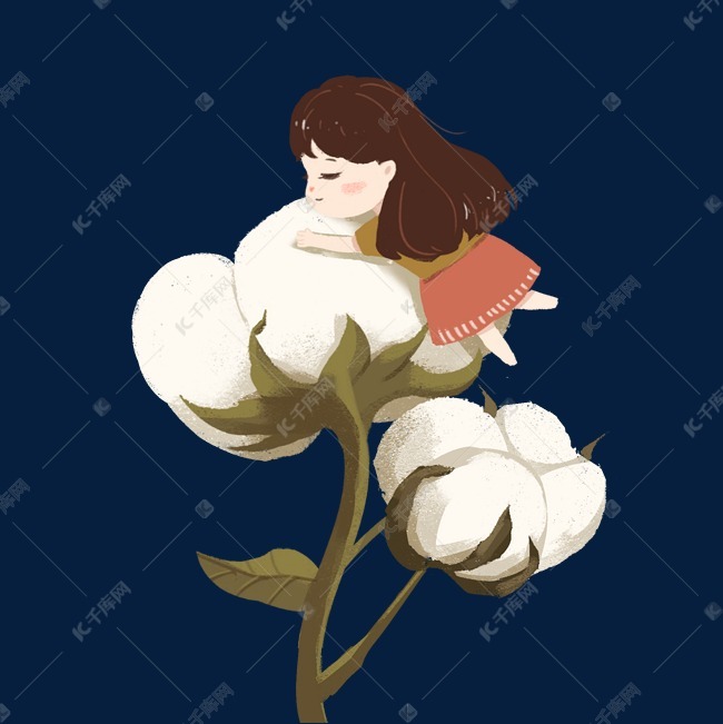 寒露白色手绘棉花和睡觉的女孩免