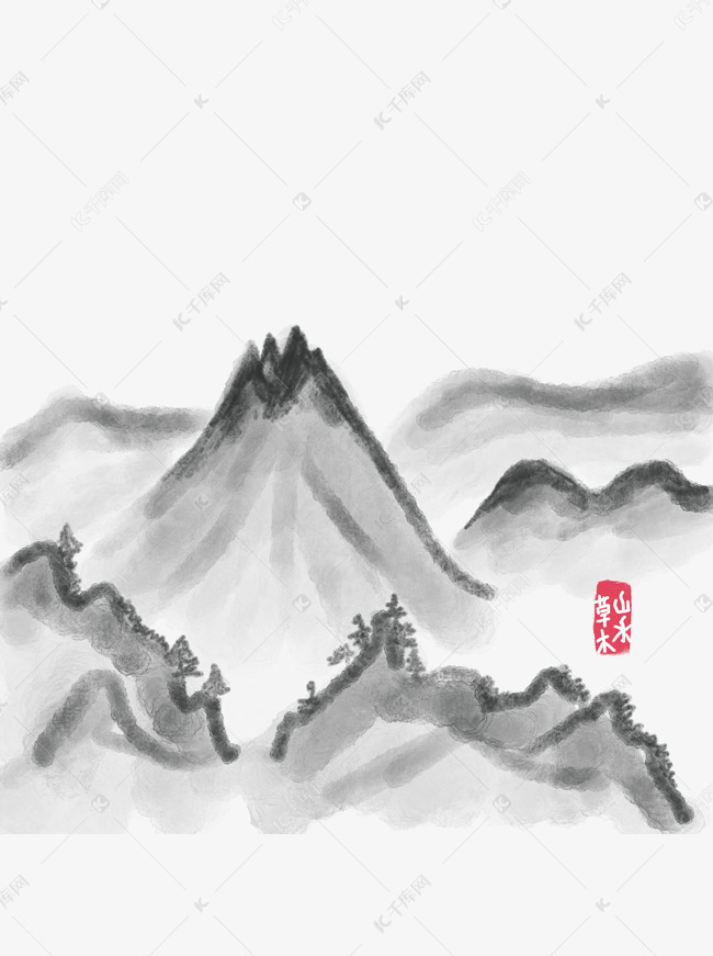水墨山素材元素1