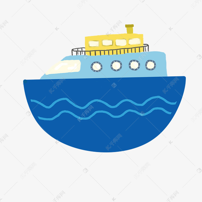 卡通手绘蓝色潜水艇插画