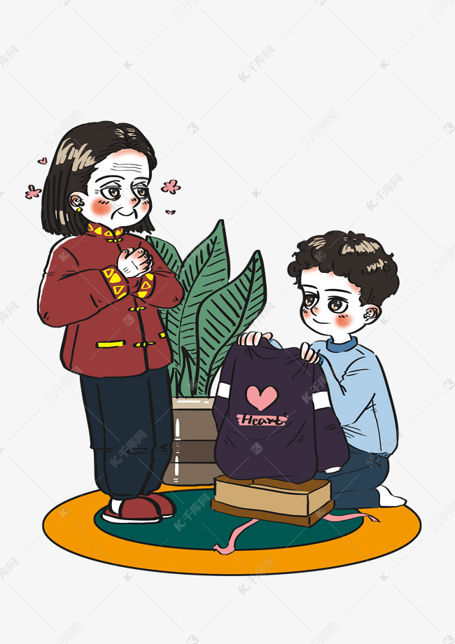 感恩节快乐给姥姥送礼物过节卡通