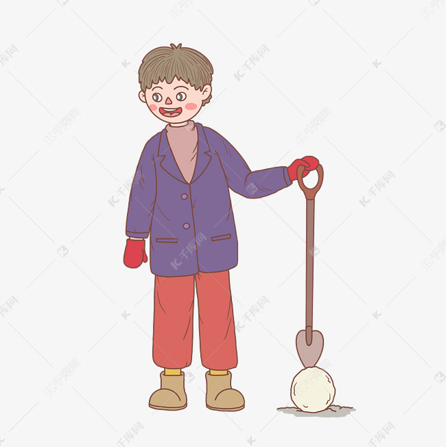 冬季冬日卡通手绘男生堆雪人