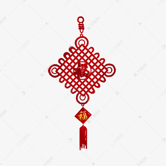 手绘福字中国结插画