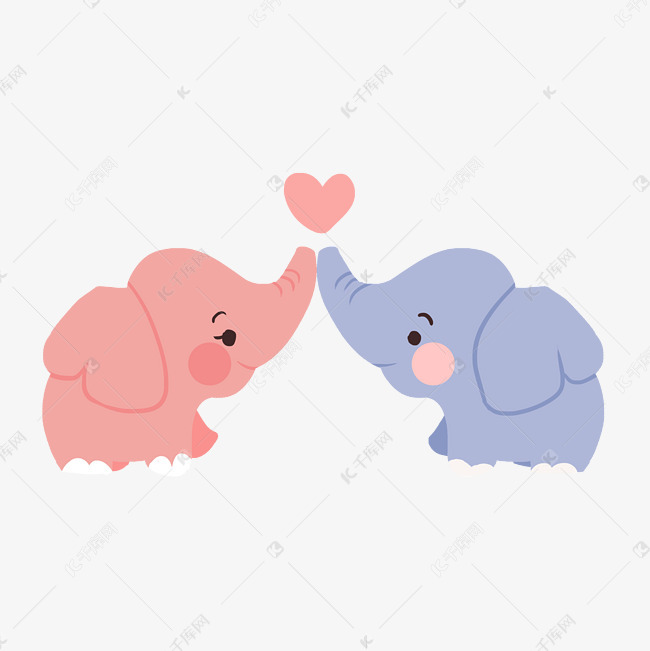 可爱的大象情侣插画