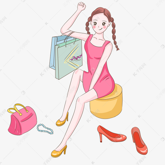 可爱女士购买鞋子插画