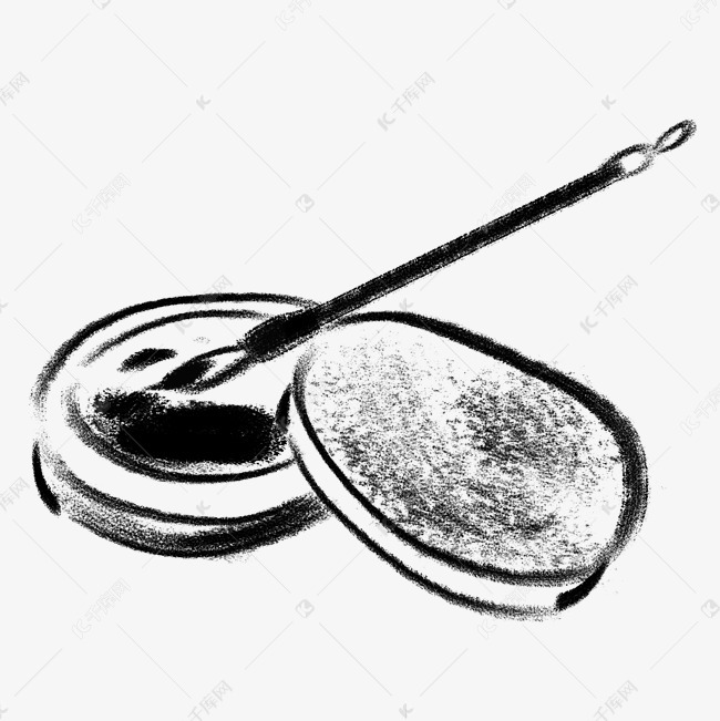 手绘水墨砚台插画