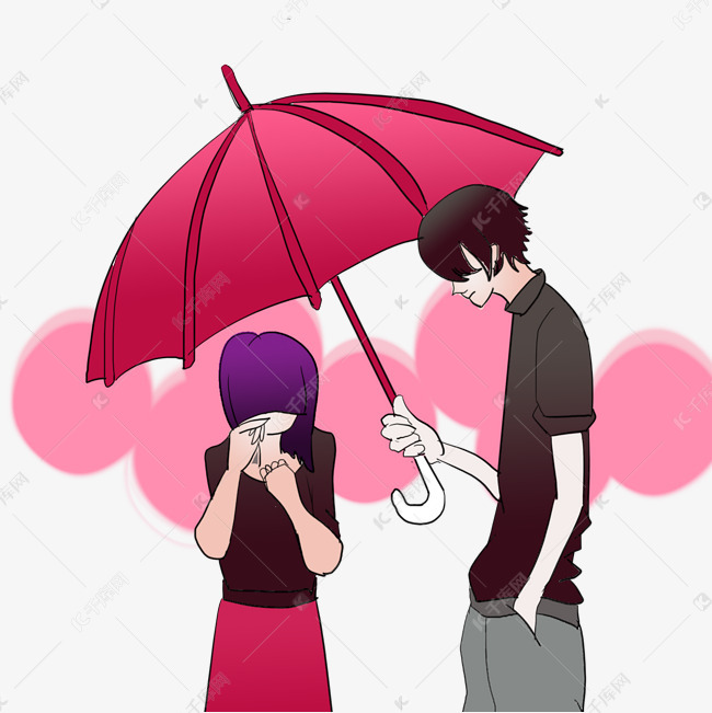 雨天为女朋友撑伞的帅哥