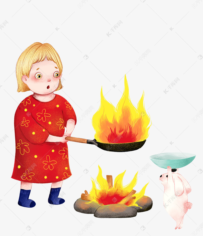 消防安全教育油锅着火用锅盖扑灭插画素材图片免费下载-千库网