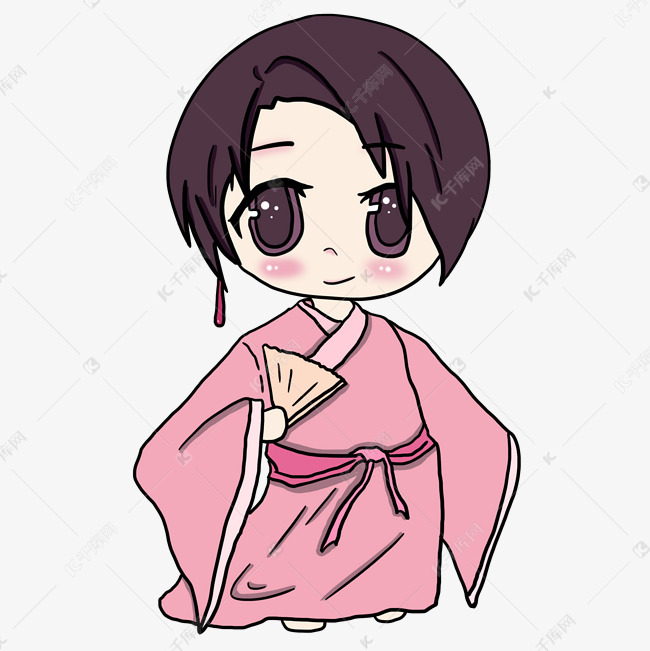 手绘拿扇子的女孩png格式