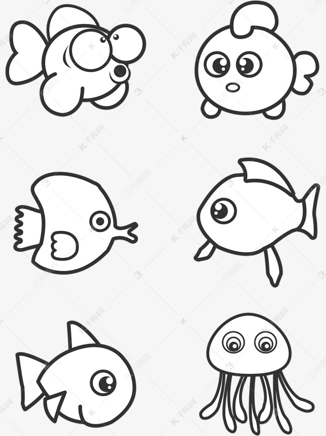 可爱简笔画小鱼类