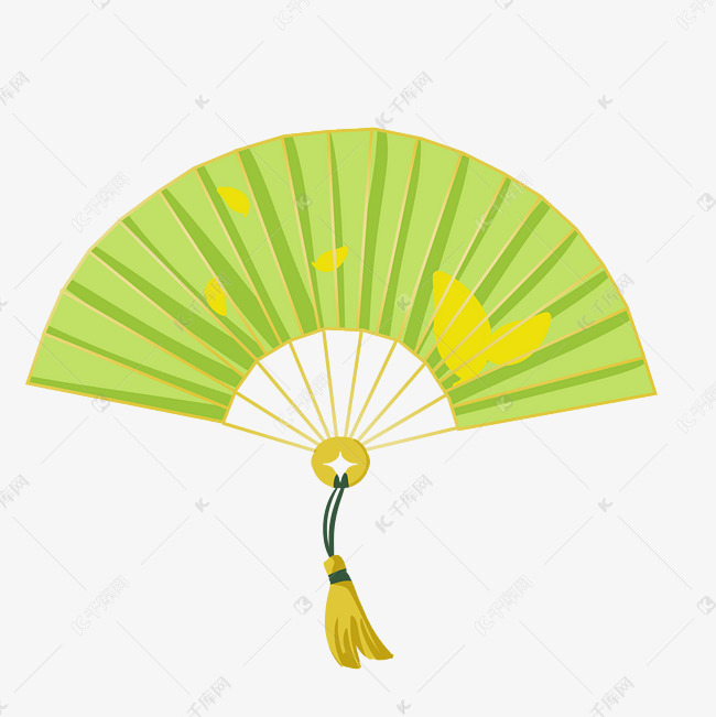 中国风扇子绿色扇子手绘插画