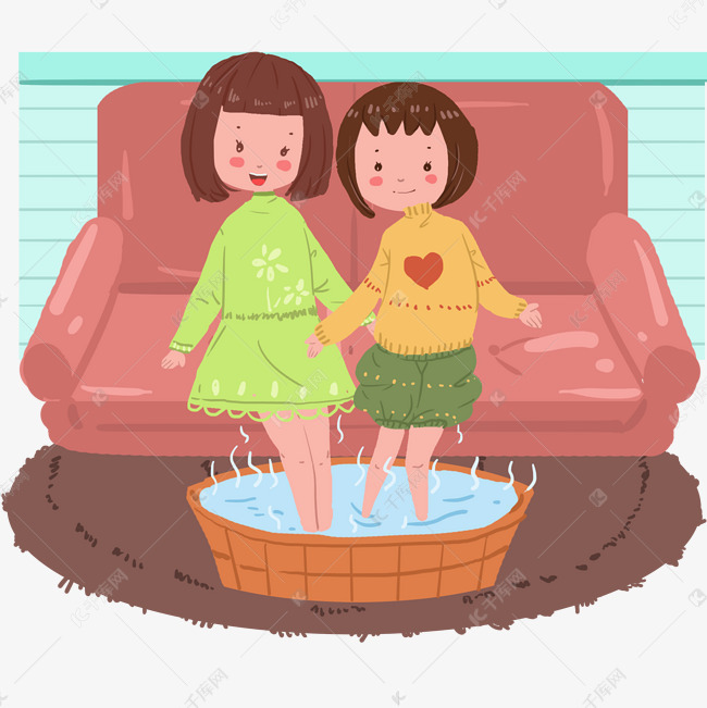 冬天朋友一起泡脚取暖