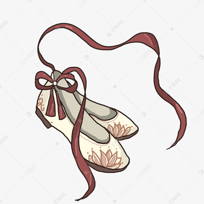 免抠元素 手绘绣花鞋 手绘复古鞋子插画版权可商用有保障