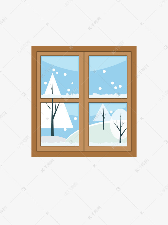 窗边雪景手绘矢量图素材