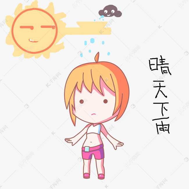 卡通小女孩雨天表情晴天下雨