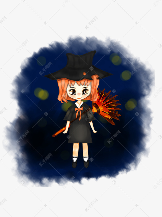 万圣节女巫q版暗黑可爱手绘卡通