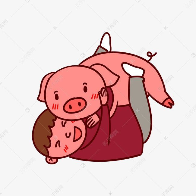 手绘矢量卡通猪年新年小猪和小男孩素材图片免费下载-千库网