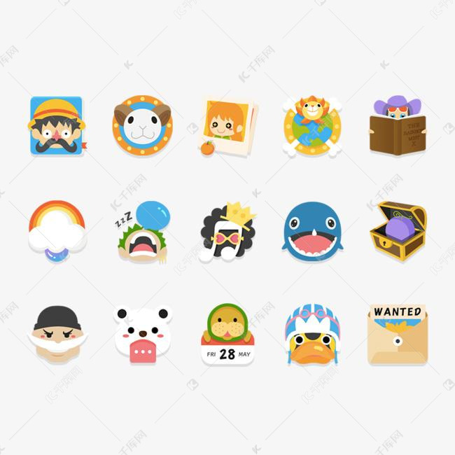 卡通人物扁平彩色图标icon