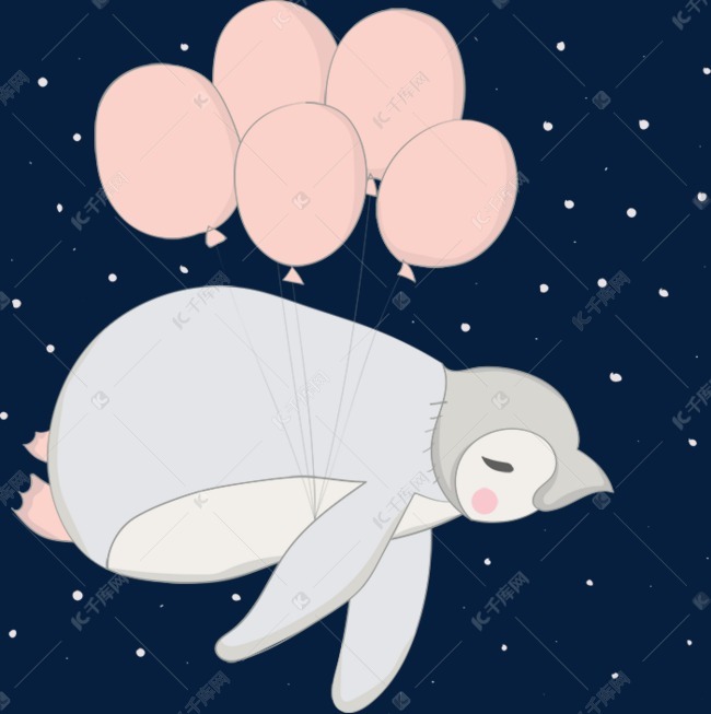 手绘插画飞翔的企鹅