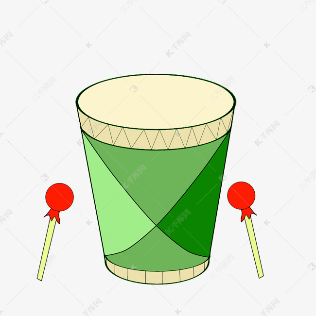 绿色的乐器鼓手绘插画