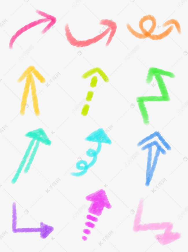 手绘简笔商用手账彩色可爱多方向箭头元素素材图片免费下载-千库网