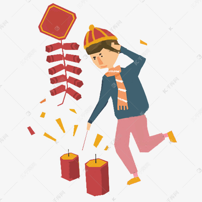新年点鞭炮的小男孩png