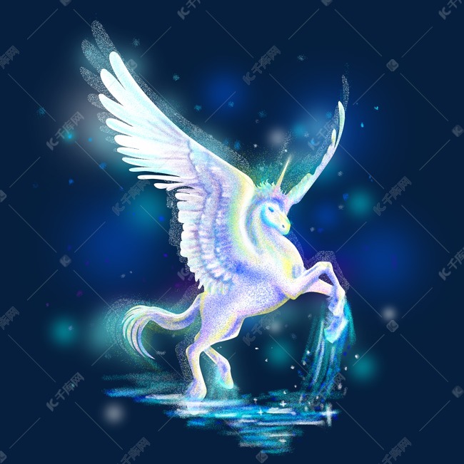 梦幻独角兽手绘插画psd