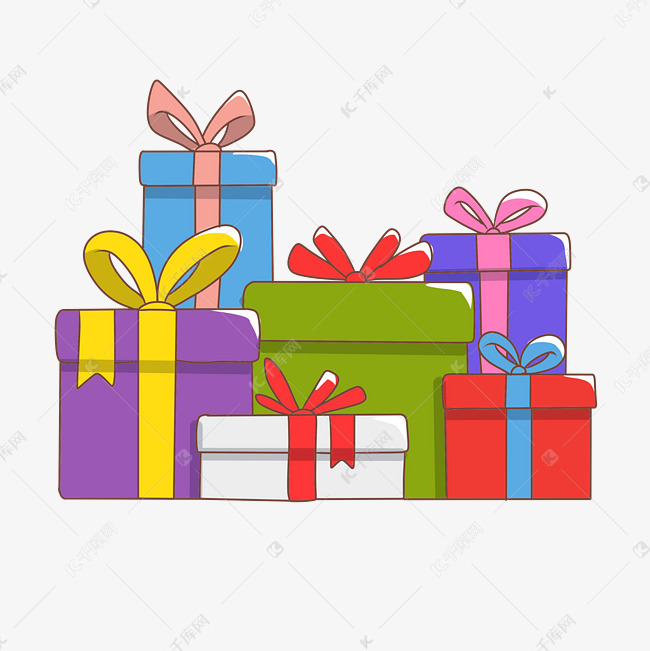 手绘一堆各色礼品盒插画