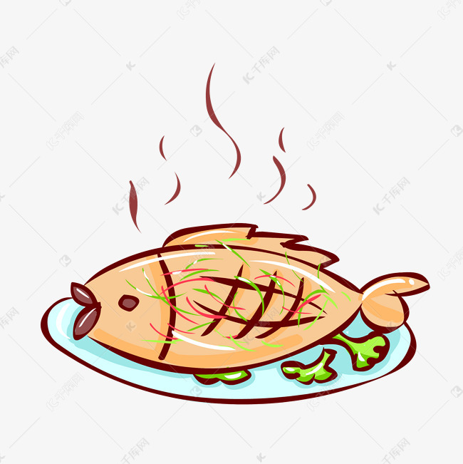 冬季热气腾腾的简笔画小清新美食红烧鱼