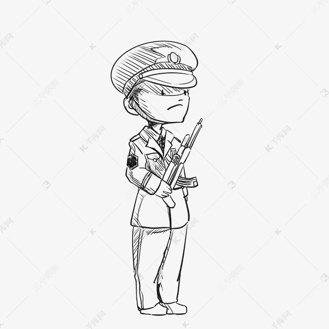 线描海军执勤站岗插画