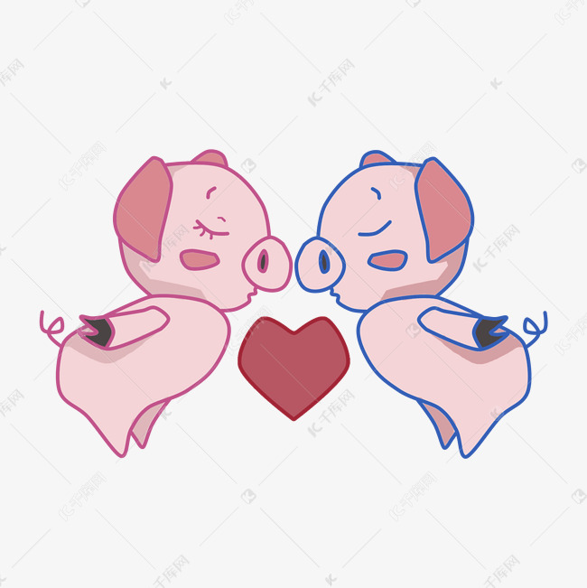 情侣爱心小猪插画